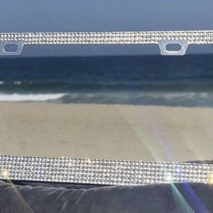 All White Faux Diamond Bling Glitter Crystal RhineStone License Plate Frame Car